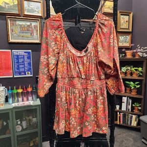 Torrid Textured Jersey Smocked Waist Top in Orange Floral 2
